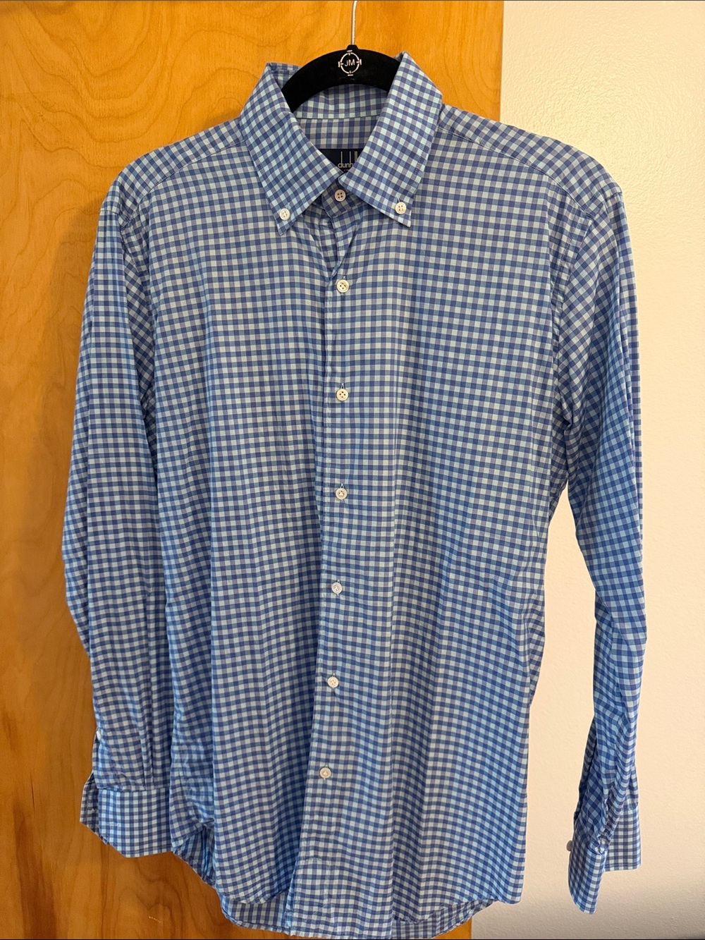 Dunhill Blue Gingham Button-Down Dress Shirt